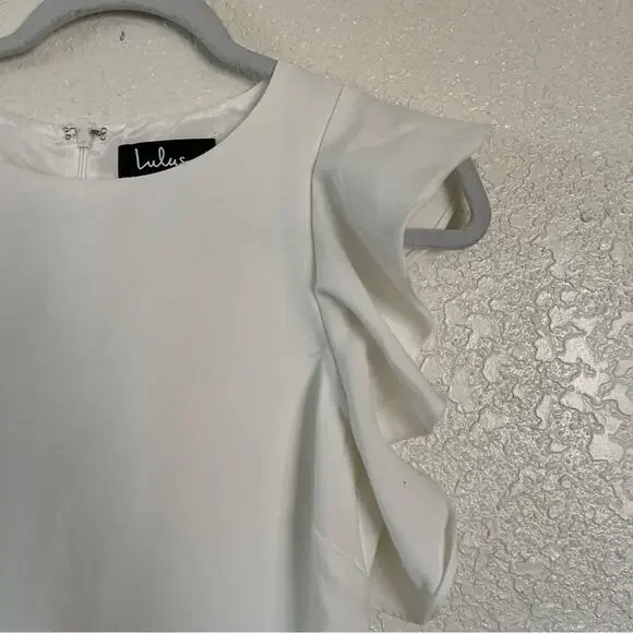 Lulus Dinah White One-Shoulder Ruffle Sleeve Dress Size Small EUC - Picture 7 of 12